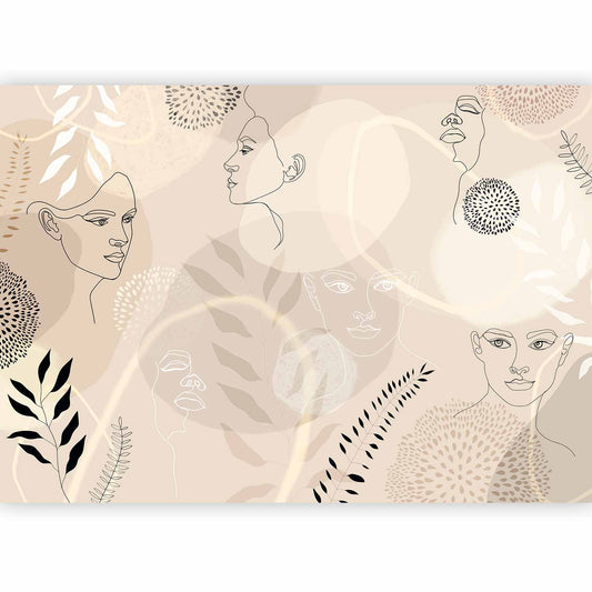Fotobehang Beige Line Art
