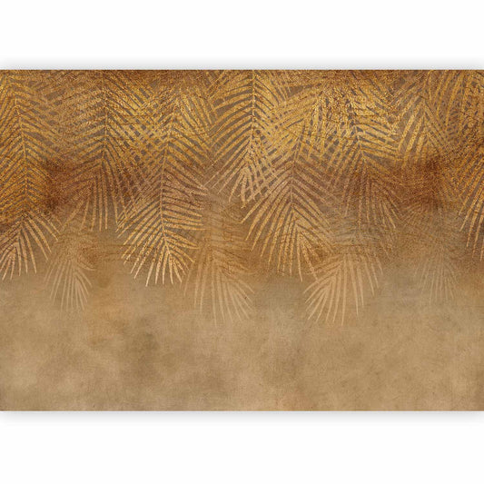 Fotobehang Abstract nature in beige - composition with golden exotic leaves