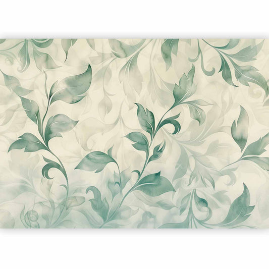 Fotobehang Watercolor Botanical Motif Delicate Green-Beige Leaves