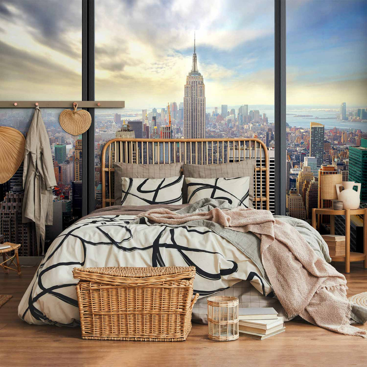Fotobehang City behind glass