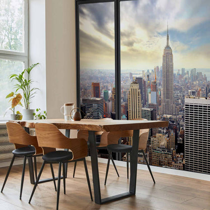 Fotobehang City behind glass