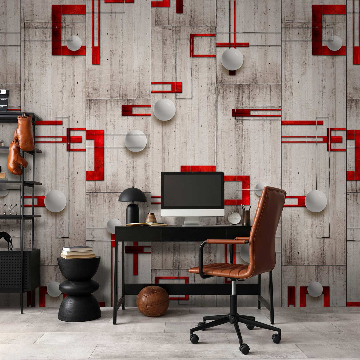 Behang Beton en Rood — sfeerfoto 4