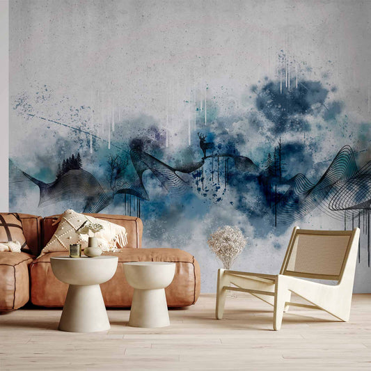 Fotobehang Abstract wave - minimalist composition with blue pattern
