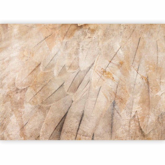 Fotobehang Bird's wings - minimalist close-up on beige feathers with pattern