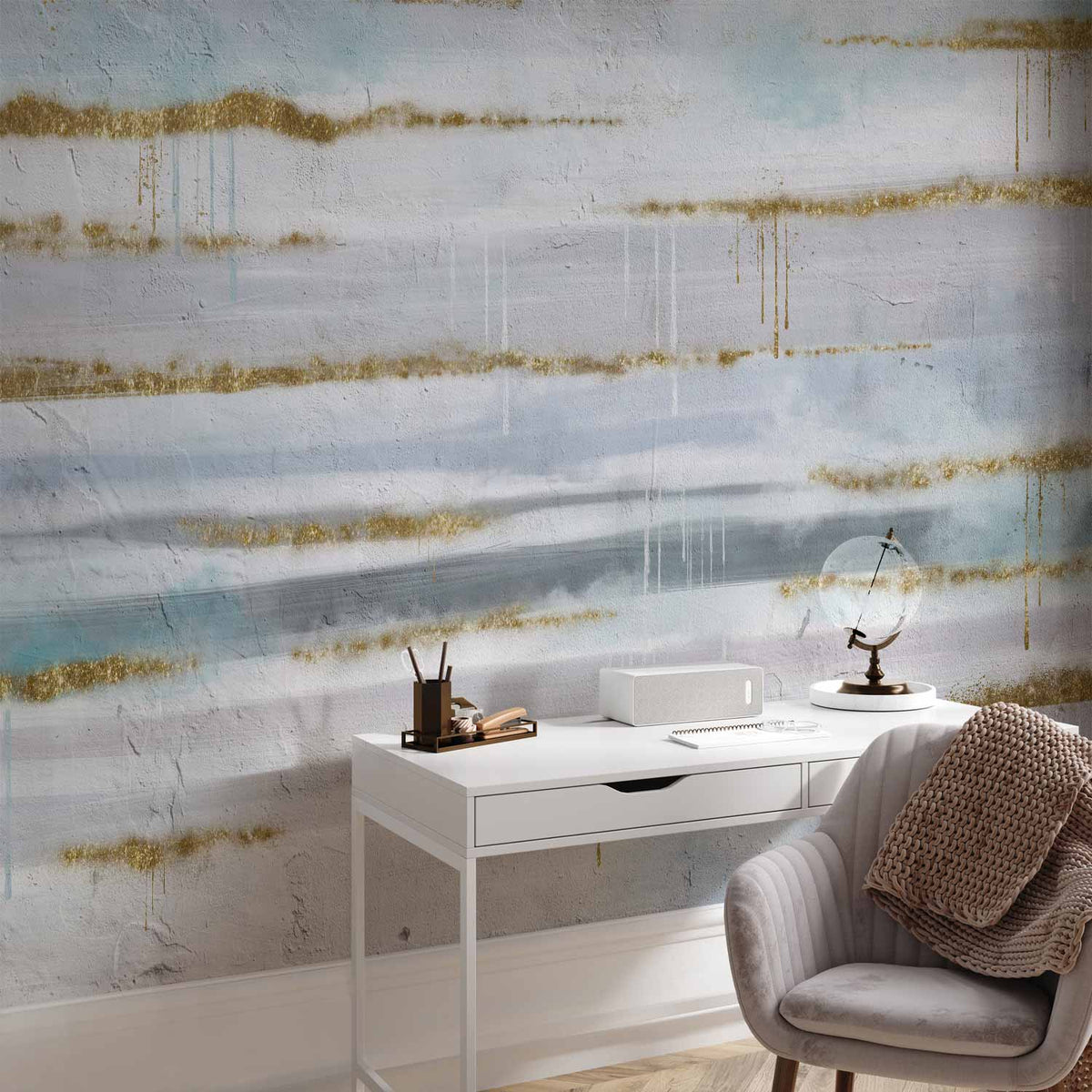 Fotobehang Modernist background - abstract stripes pattern with gold patterns