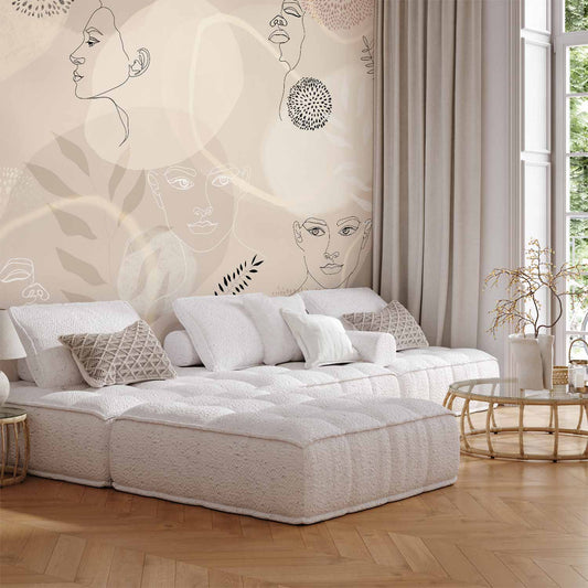 Fotobehang Beige Line Art