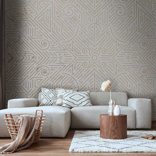 Fotobehang Geometric Pattern Shades of Gold and Marble Stone