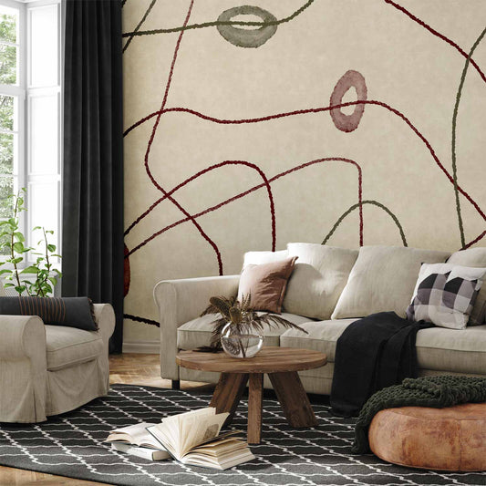 Fotobehang Lines and shapes – bead labyrinth on a pale washed background