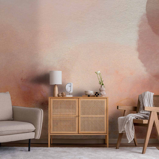 Fotobehang In pink clouds – soft textures in peach-pink hues