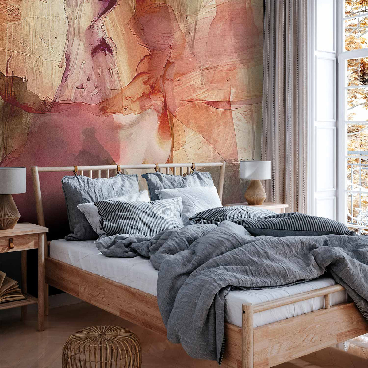 Fotobehang Spring composition – transparencies and forms in watercolor style
