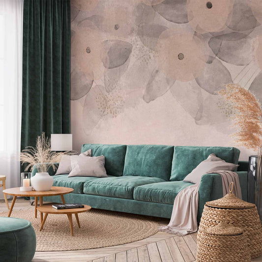 Fotobehang Minimalist meadow - patterns on a delicate beige textured background