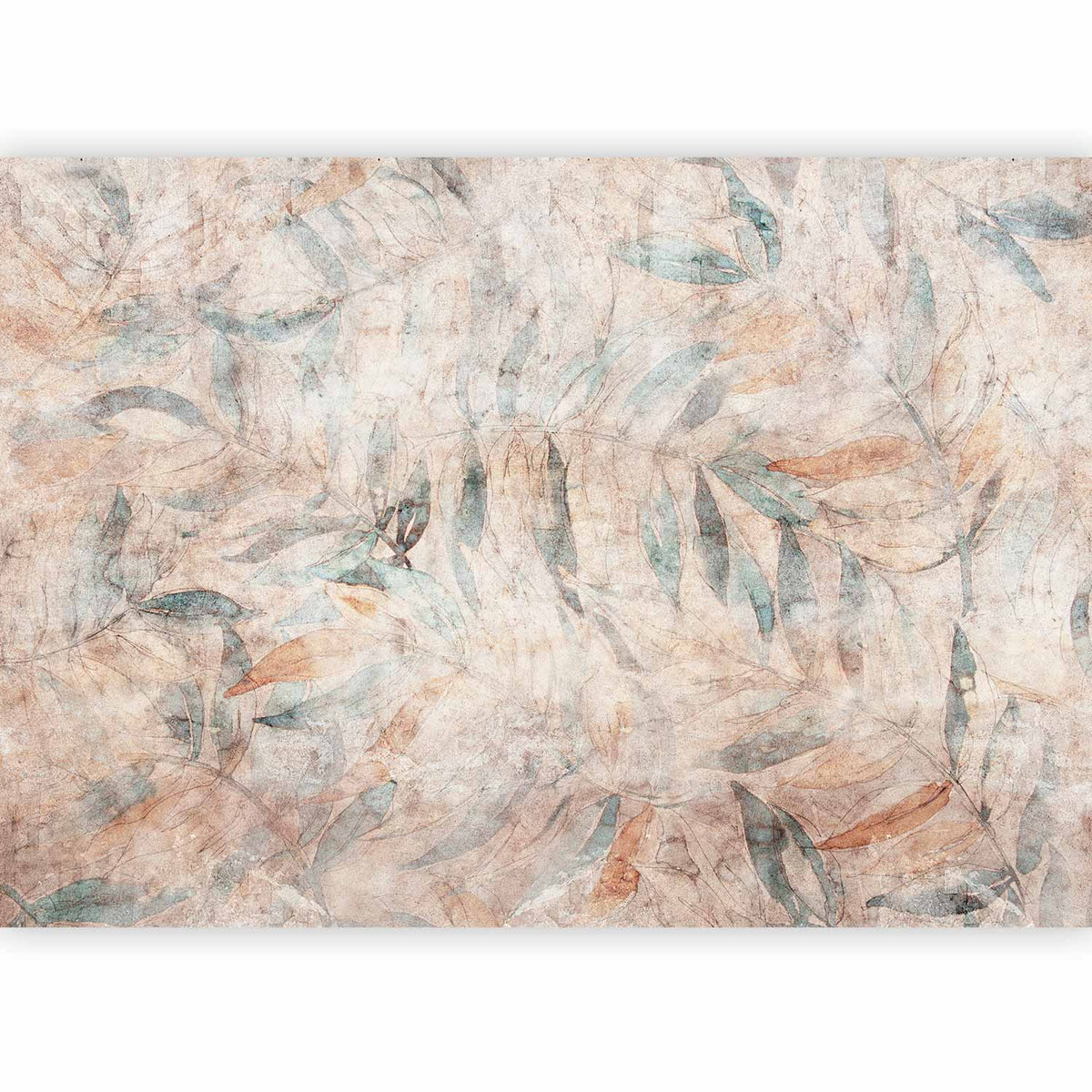 Fotobehang Greek laurels - faded composition with leaves on a beige patterned background