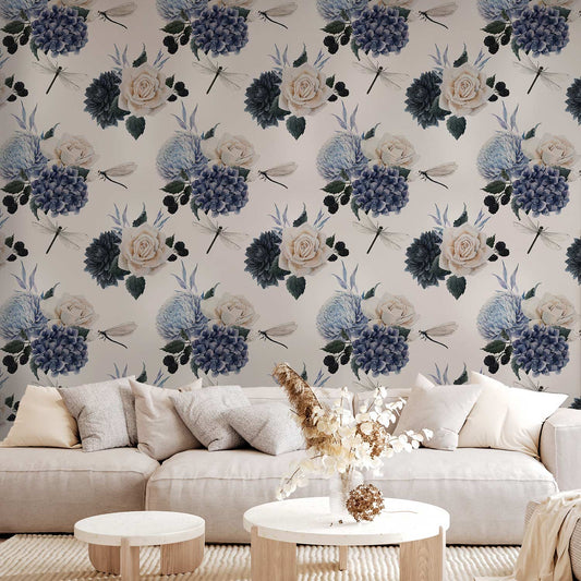 Behang Rozen en Hortensia — sfeerfoto 1