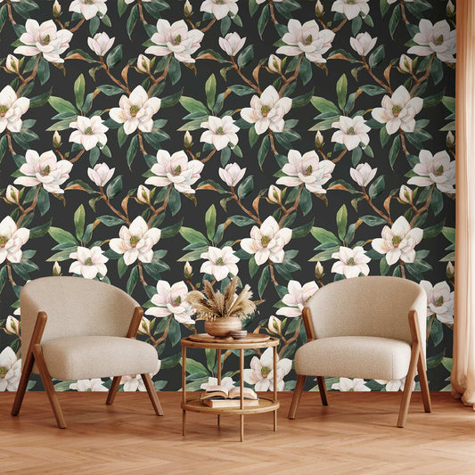 Behang Witte Magnolia — sfeerfoto 1