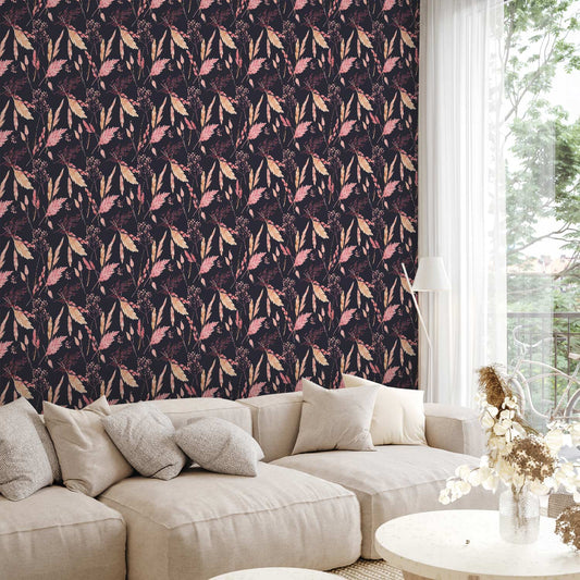 Behang Roze Grassen — sfeerfoto 1