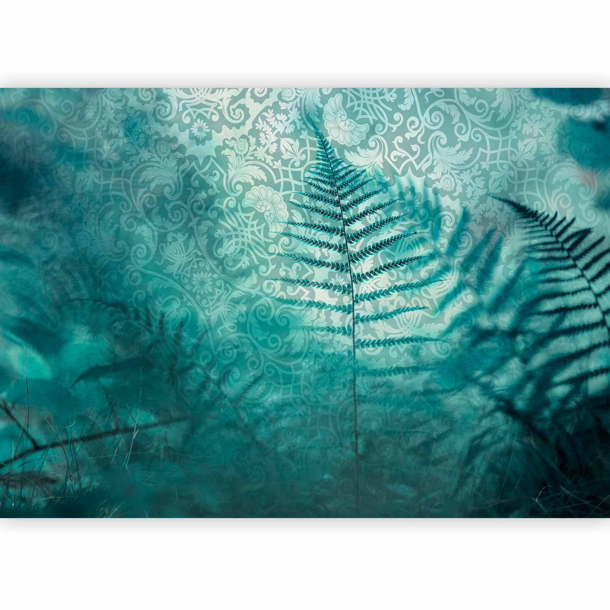 Fotobehang In a forest retreat - abstract composition with ferns and patterns