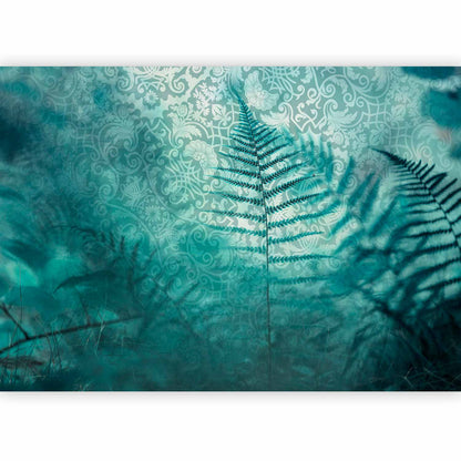 Fotobehang In a forest retreat - abstract composition with ferns and patterns