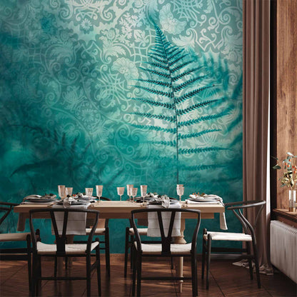 Fotobehang In a forest retreat - abstract composition with ferns and patterns