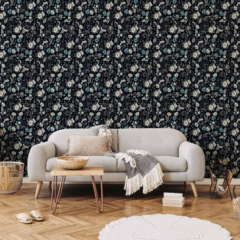 Behang Kruidentuin Blauw — sfeerfoto 1