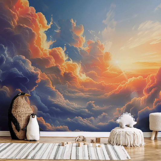 Fotobehang Sunset Over a Cloudy Sea: A Wonderful Symphony of Colors