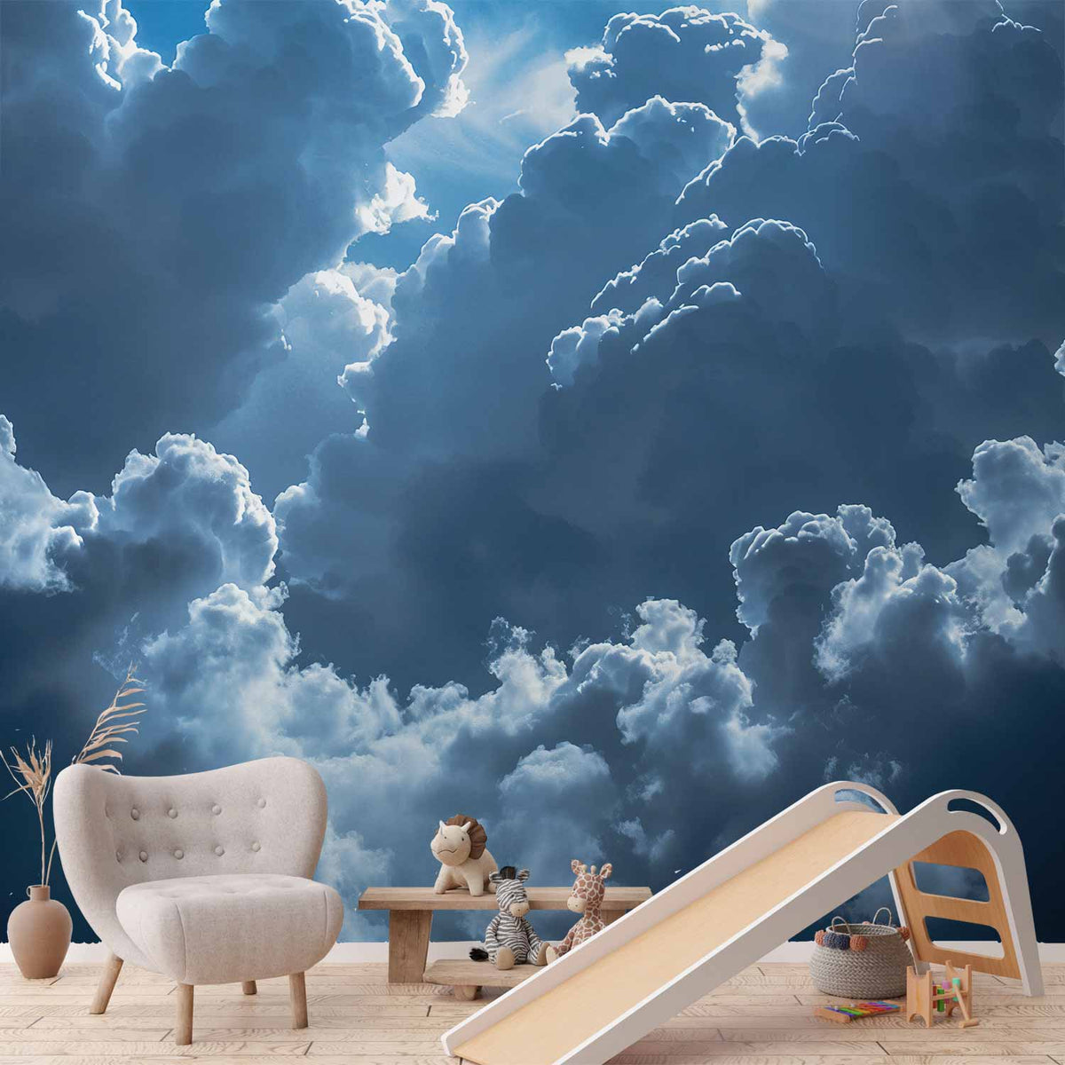 Fotobehang Animated Scenery: The Sun Battling with Clouds