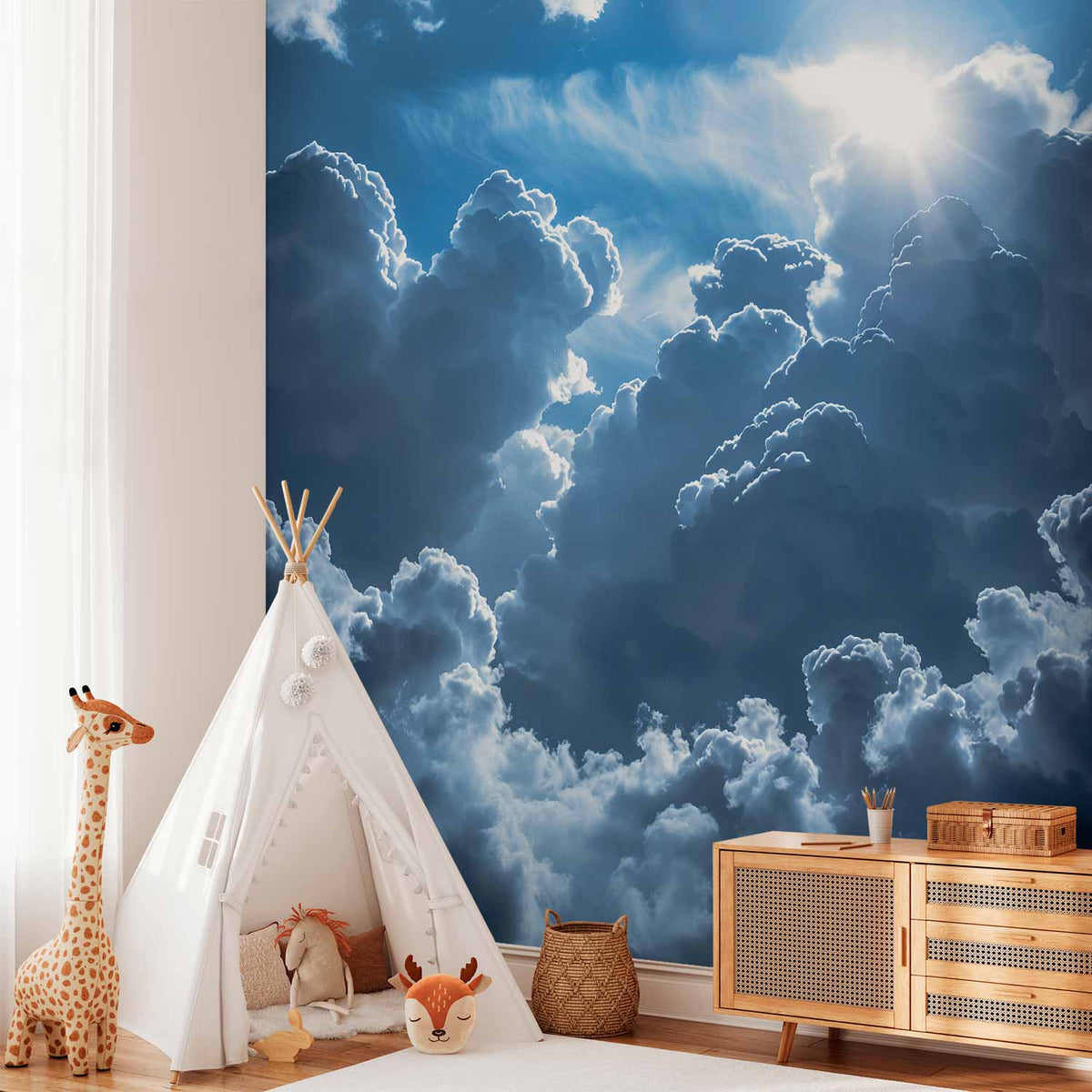 Fotobehang Animated Scenery: The Sun Battling with Clouds