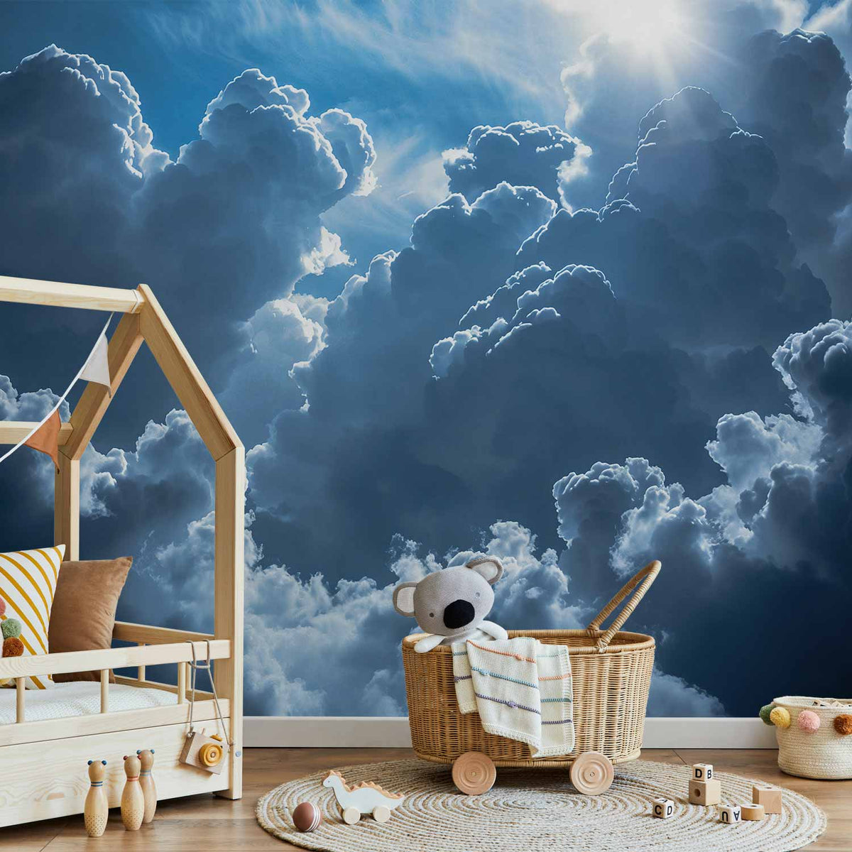 Fotobehang Animated Scenery: The Sun Battling with Clouds