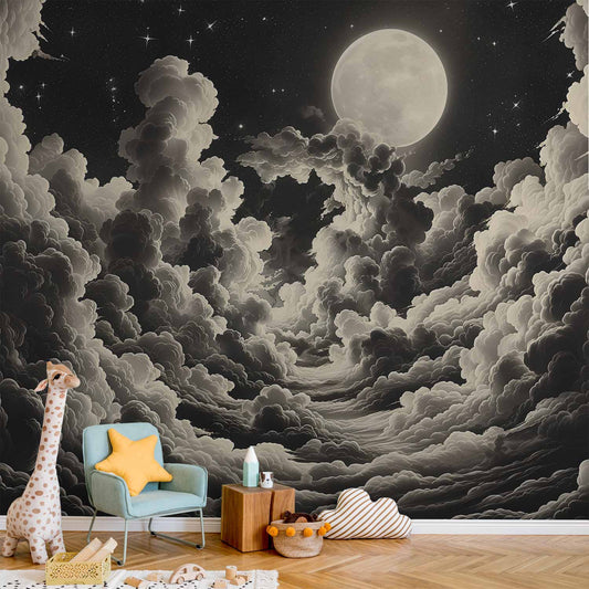Fotobehang Moon and Stars Singing Among the Great Clouds