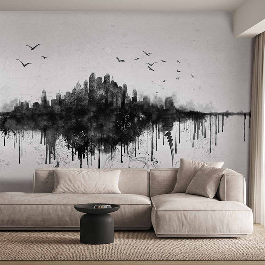 Fotobehang Big city - abstract city skyline in black watercolour style
