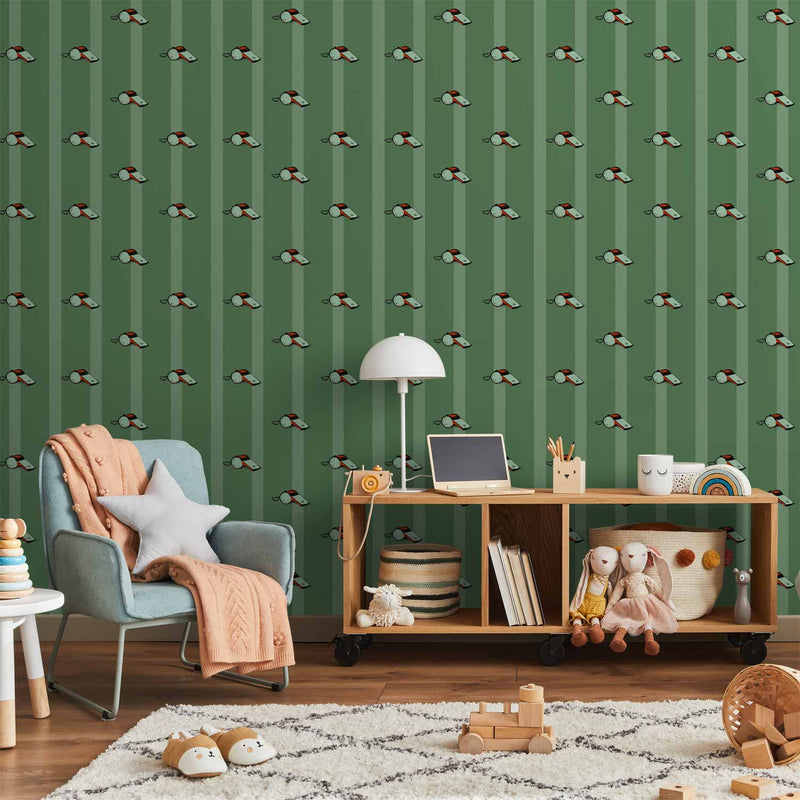 Behang Groene Sportfluitjes — sfeerfoto 1