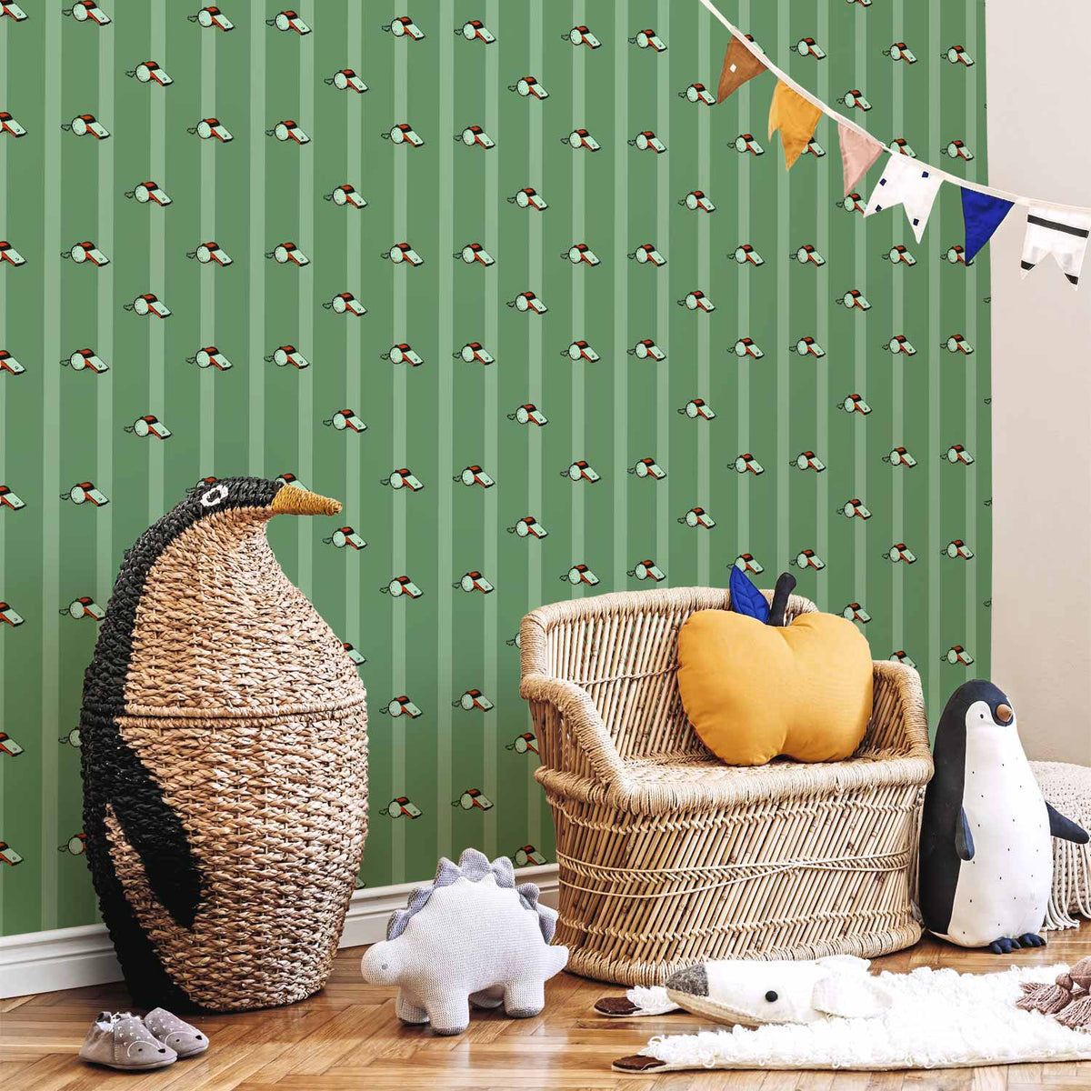 Behang Groene Sportfluitjes — sfeerfoto 3