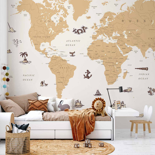 Fotobehang Sea Wolf Map - Countries With Pirate Illustrations