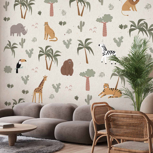 Fotobehang African Composition - Animals for the Children's Room on a Paper Background