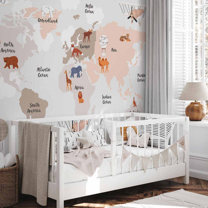 Fotobehang World Map in Beige Tones for Children's Room