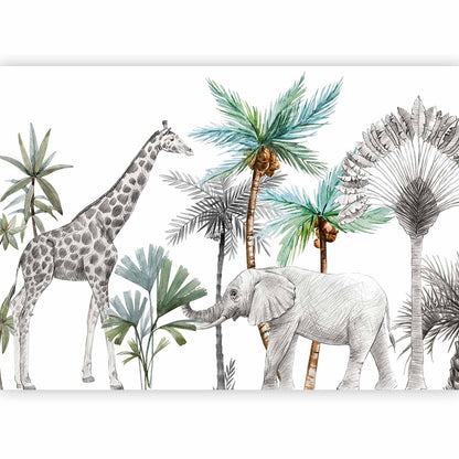 Fotobehang Jungle Animals Wallpaper for Children's Room in Cartoon Style