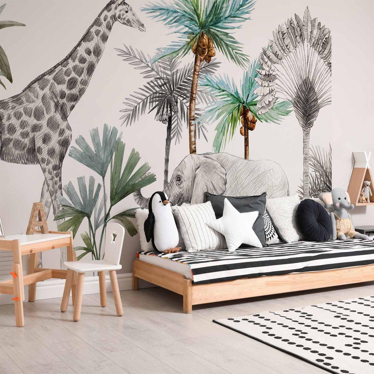 Fotobehang Jungle Animals Wallpaper for Children's Room in Cartoon Style