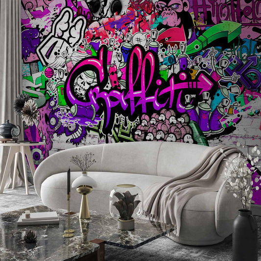 Fotobehang Purple Graffiti