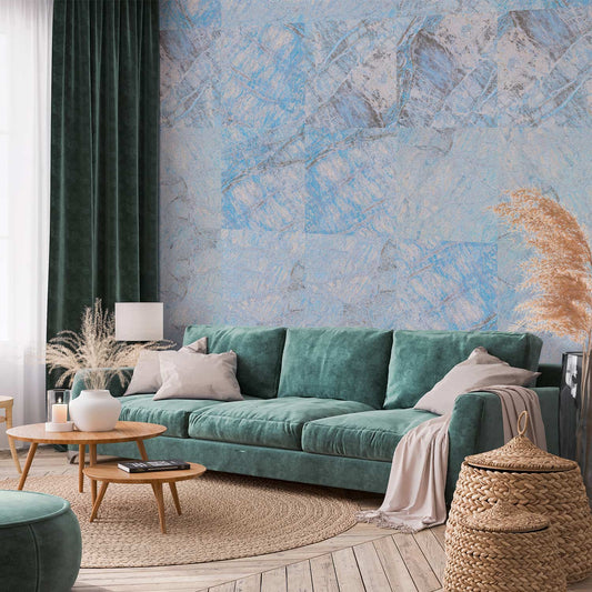 Behang Blauw Marmer — sfeerfoto 1