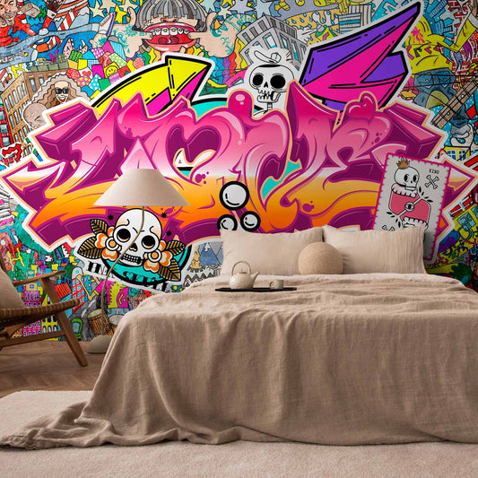 Fotobehang Street art - abstract urban colour graffiti mural with lettering