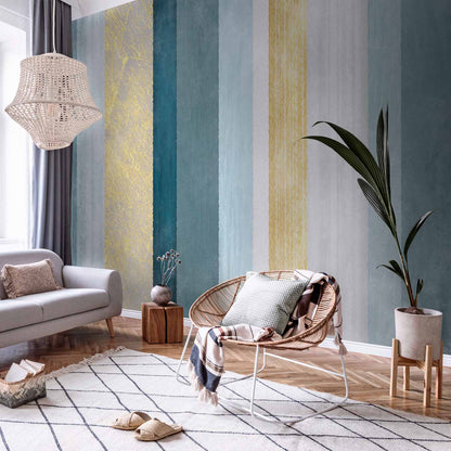 Fotobehang Striped pattern - abstract background in stripes in blue tones with gold pattern