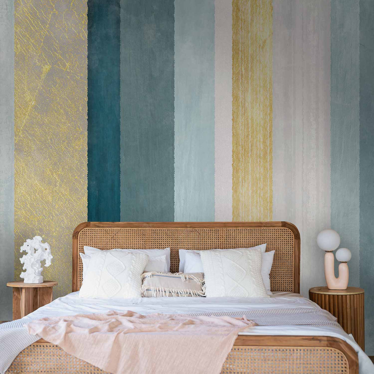 Fotobehang Striped pattern - abstract background in stripes in blue tones with gold pattern