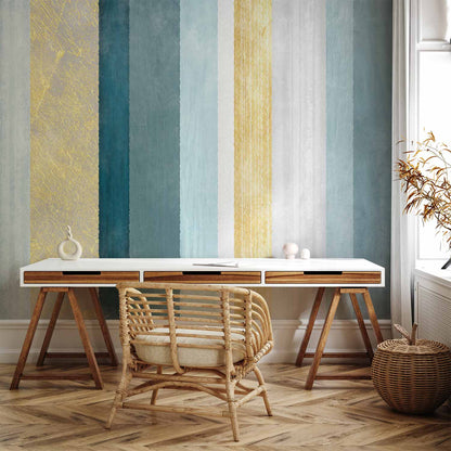 Fotobehang Striped pattern - abstract background in stripes in blue tones with gold pattern