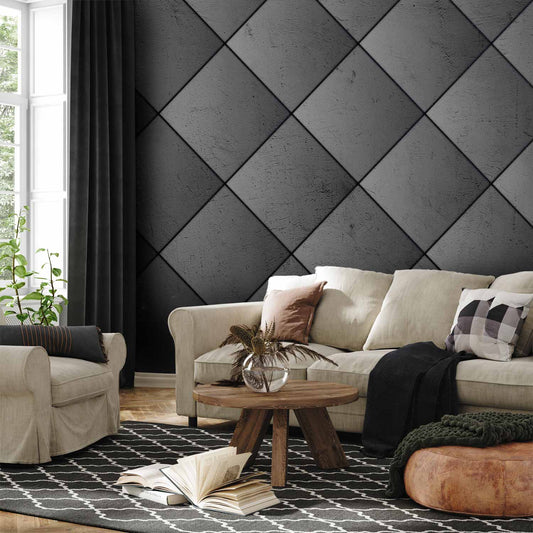 Fotobehang Grey symmetry - geometric pattern in concrete pattern with black joints