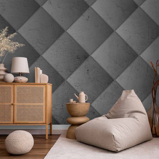 Fotobehang Grey symmetry - geometric pattern in concrete pattern with light joints