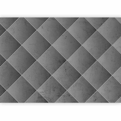 Fotobehang Grey symmetry - geometric concrete pattern with white joints