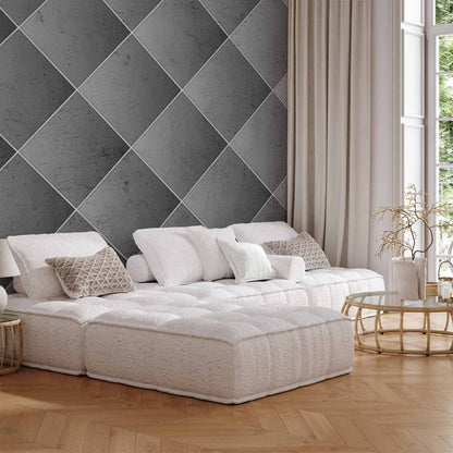Fotobehang Grey symmetry - geometric concrete pattern with white joints