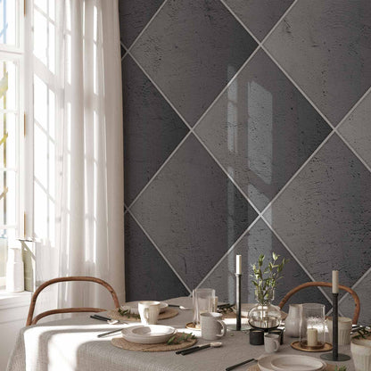 Fotobehang Grey symmetry - geometric concrete pattern with white joints