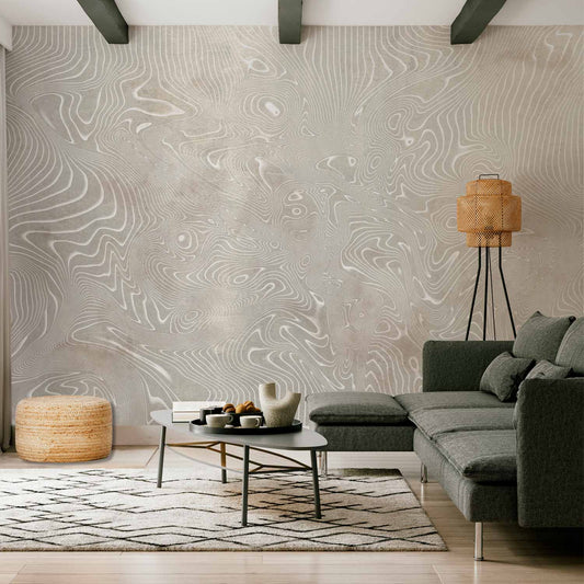 Fotobehang Flowing shapes - abstract beige and white background in patterned compositions