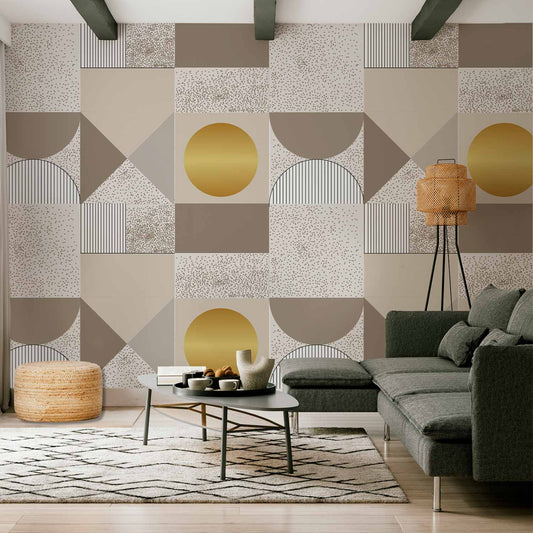 Fotobehang Beige and Gold Geometric Pattern