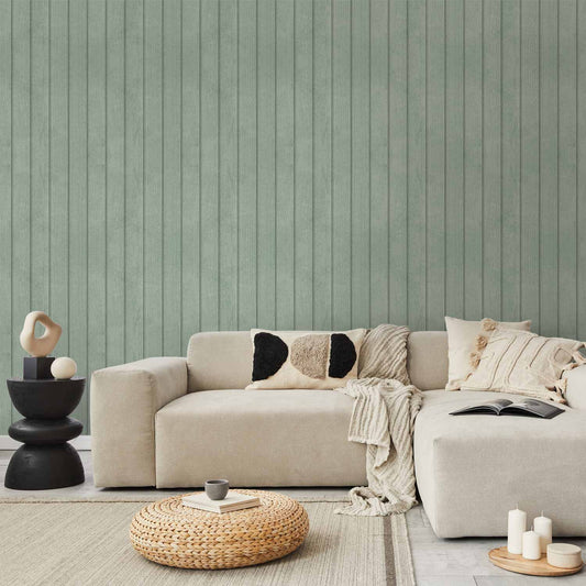 Behang Zachtgroen Hout — sfeerfoto 1
